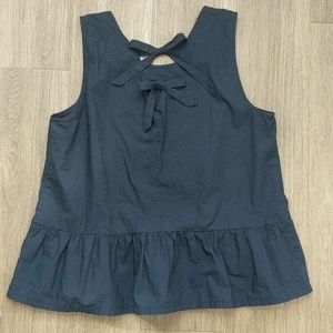 Preppy navy bow back peplum sleeveless blouse